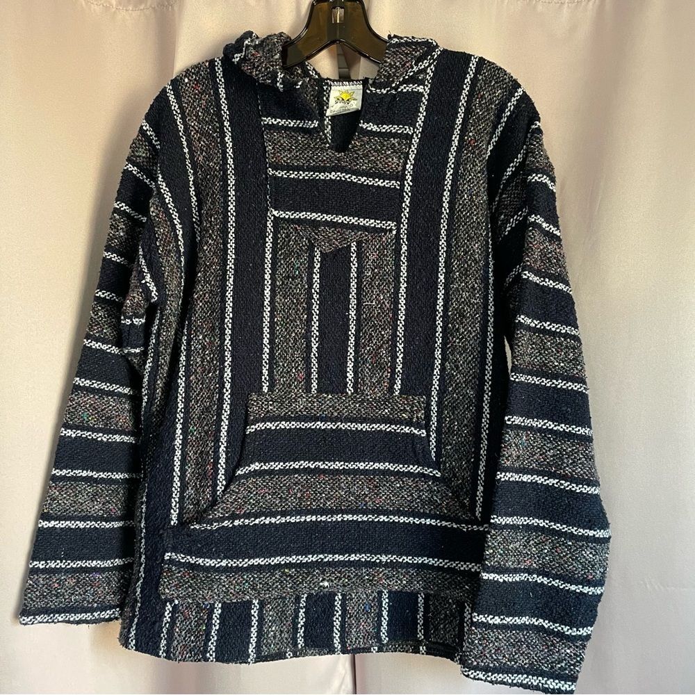 Festival Ready: Striped Black and Gray Utility Jacket “Drug Rug”